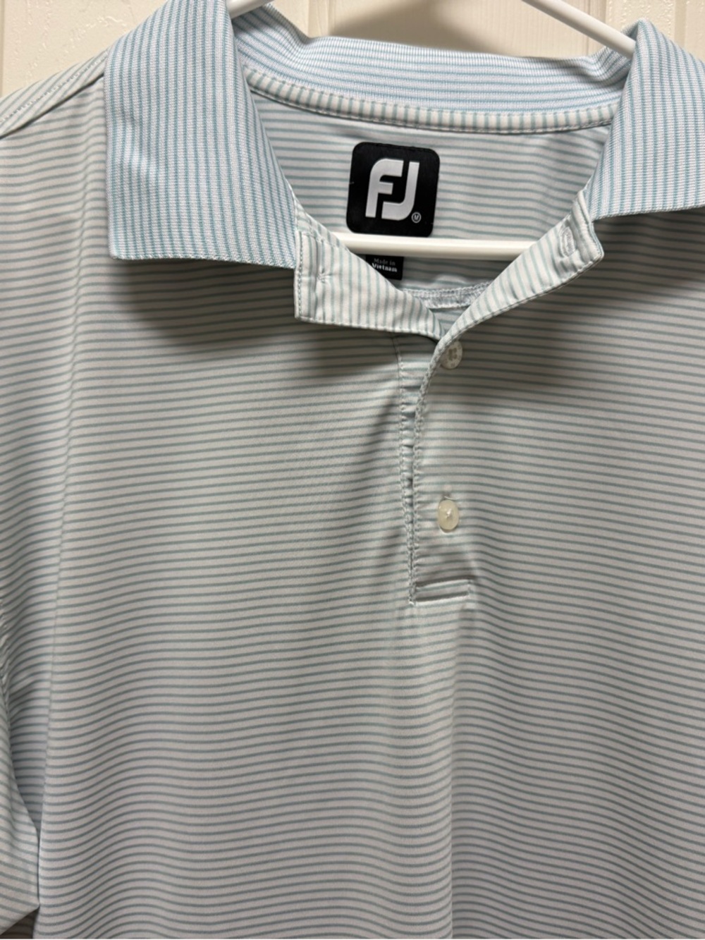 FootJoy Men’s Light Blue and White Micro-Stripe Polo